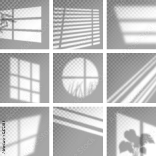 Long shadows from window. Monochrome overlay natural shades and light decoration decent vector templates