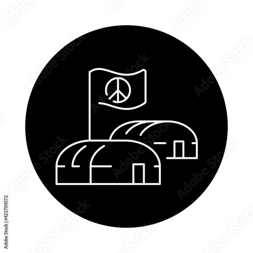 Illegal immigrants camping color line icon. Editable stroke.