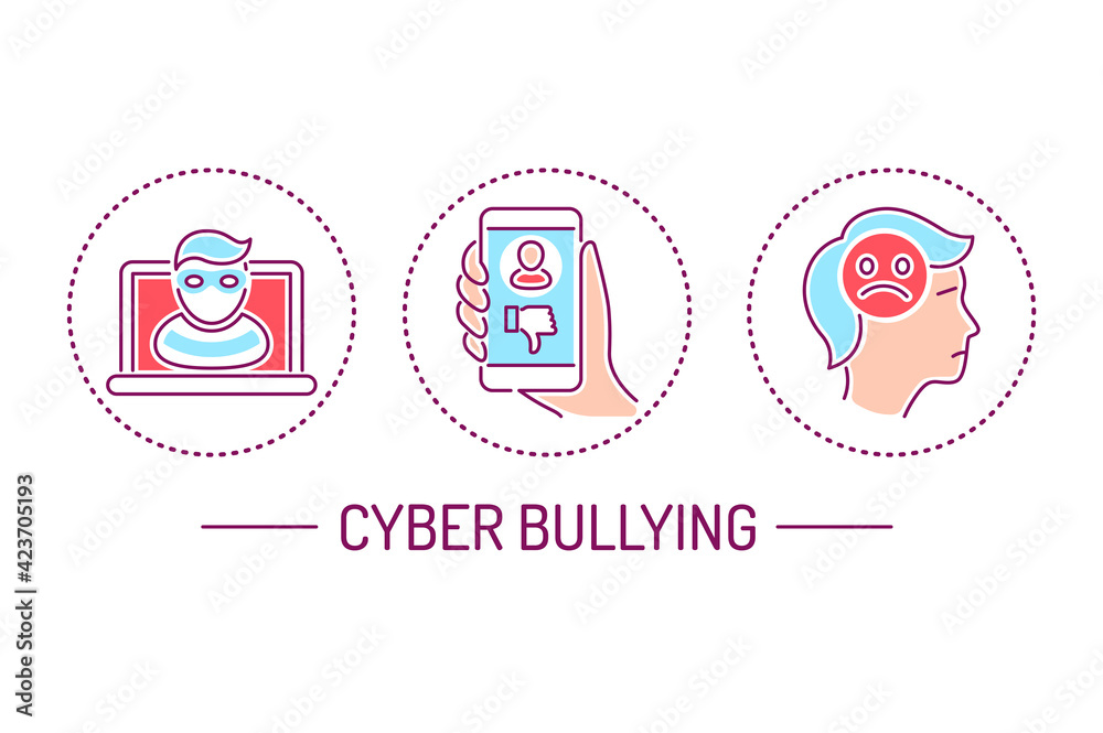 Violence color line icons set. Harassment, social abuse and bullying. Isolated vector element. Violence color line icons set. Harassment, social abuse and bullying. Isolated vector element.