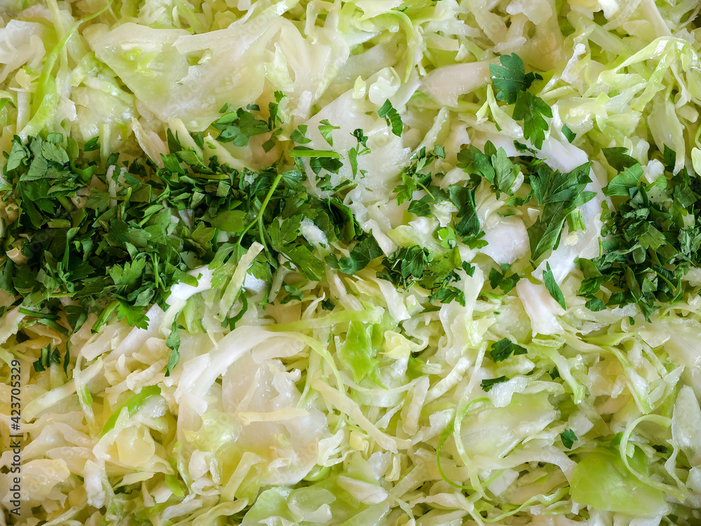 Cabbage Salad decorated with fresh Parsley, Background image. Cabbage Salad decorated with fresh Parsley, Background image.
