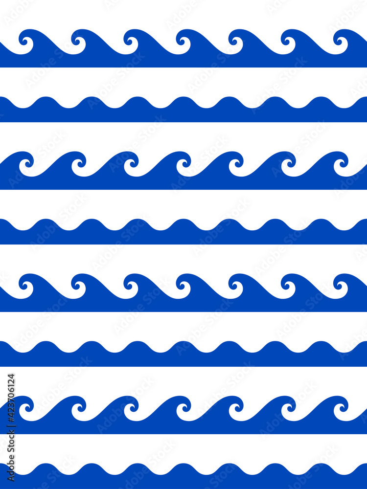 Seamless pattern. Cartoon colorful blue waves on white background. Marine print. Flat design. Seamless pattern. Cartoon colorful blue waves on white background. Marine print. Flat design.