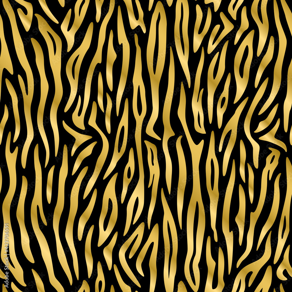 Seamless pattern. Imitation of skin of tiger. Golden stripes on black background. Animal print. Striped gold pattern. Seamless pattern. Imitation of skin of tiger. Golden stripes on black background. Animal print. Striped gold pattern.