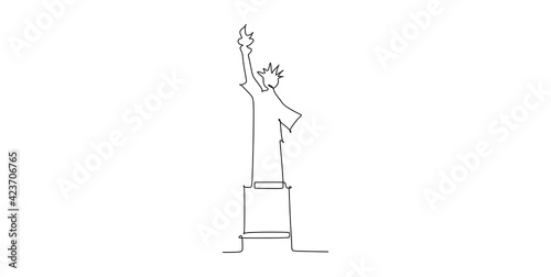 Statue of Liberty in New York City Manhattan Hudson River - Continuous one line drawing
