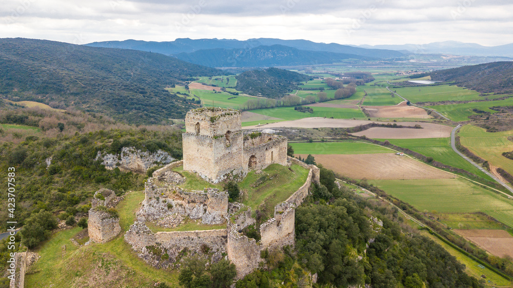 aerial view of ocio castle in alava, Spain aerial view of ocio castle in alava, Spain