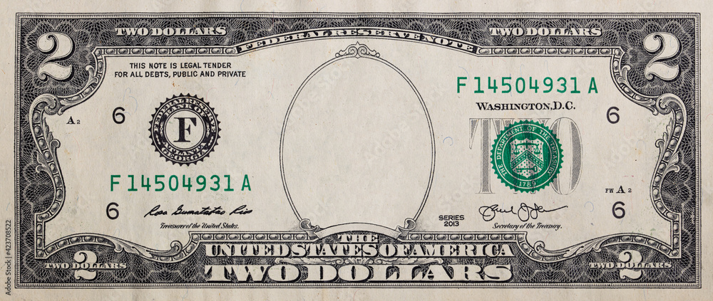 © Ruslan - Obverse of 2 US dollar banknote with empty midle area © Ruslan - Obverse of 2 US dollar banknote with empty midle area