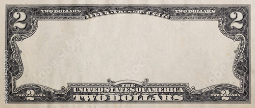 Obverse of 2 US dollar banknote with empty midle area