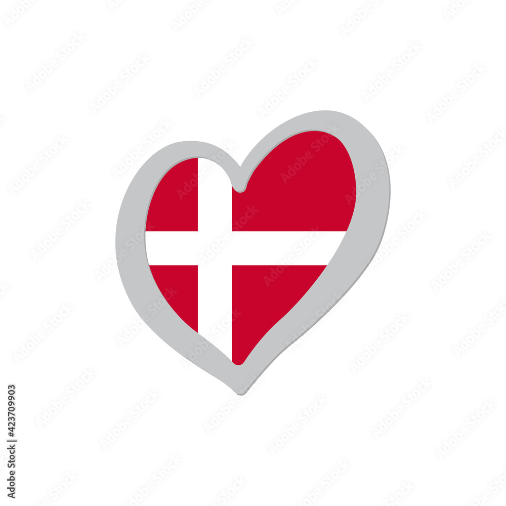 Denmark flag inside of heart shape icon vector. Eurovision song contest symbol vector illustration Denmark flag inside of heart shape icon vector. Eurovision song contest symbol vector illustration