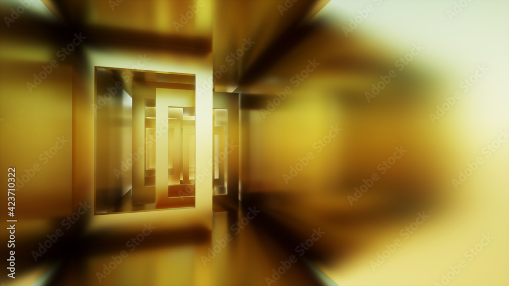 gold abstract  background , golden rectangle in the room, 3d render
