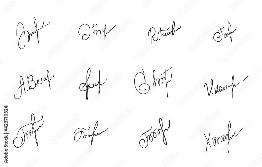 Handwritten signatures set. Fictitious signatures for business contract. Vector EPS 10 collection Handwritten signatures set. Fictitious signatures for business contract. Vector EPS 10 collection