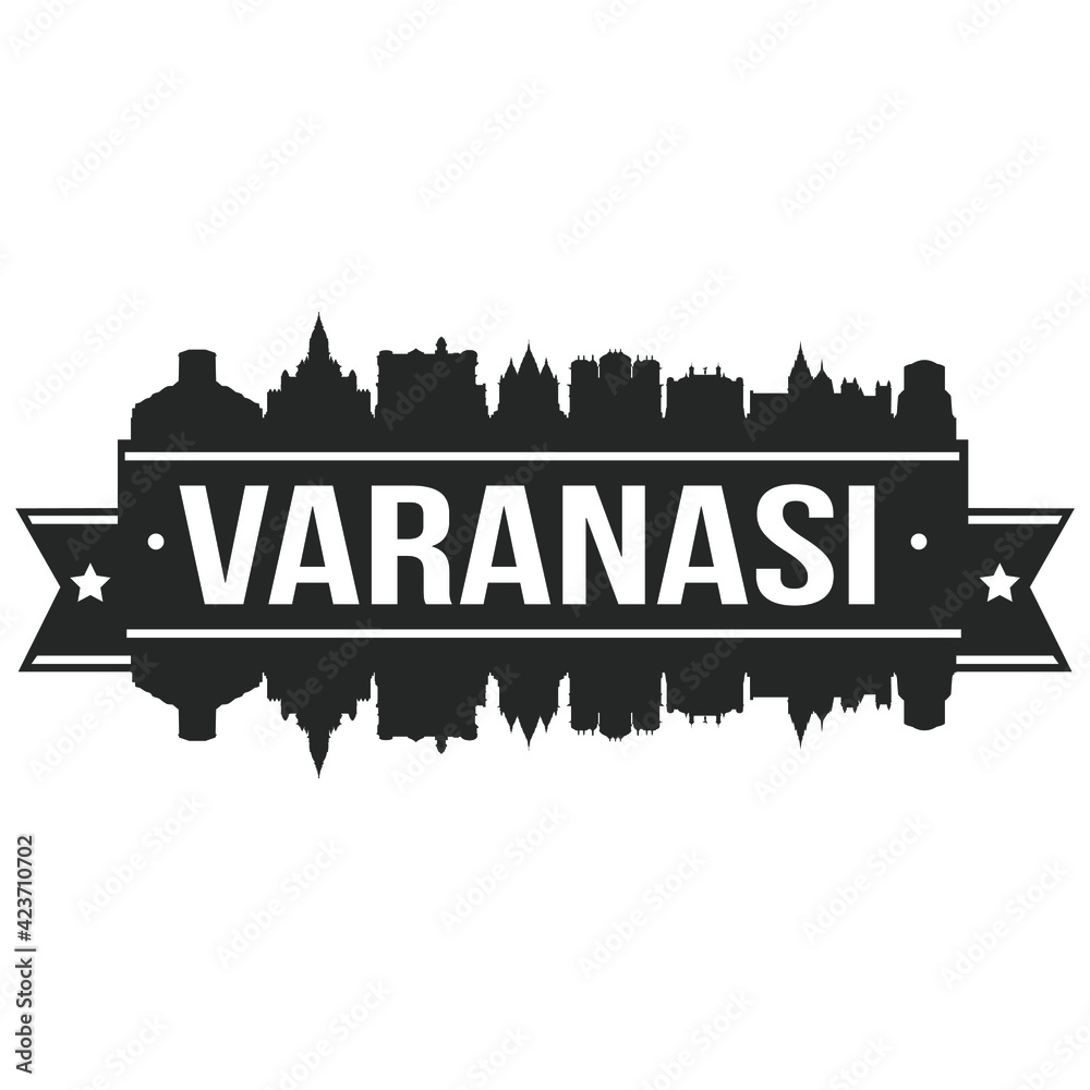 Varanasi India Skyline Banner Vector Design Silhouette Art. Illustration Horizon Design.