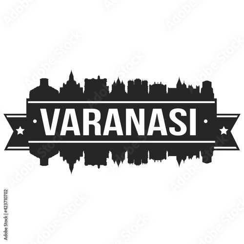 Varanasi India Skyline Banner Vector Design Silhouette Art. Illustration Horizon Design.