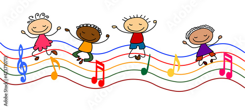 Music kids with music notes vector illustration
