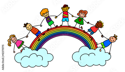 Rainbow kids stick figure cartoon