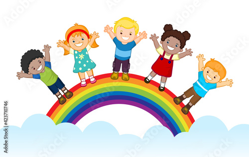 Rainbow kids vector cartoon illustration