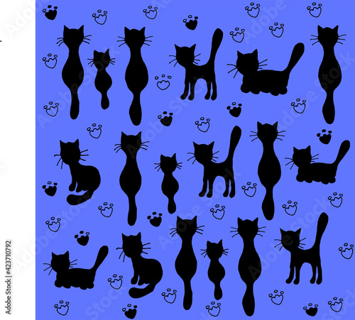 black cats on a blue background