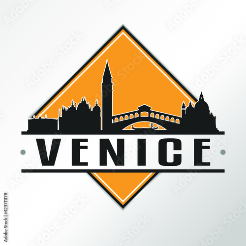 Venice Italy Skyline Logo. Adventure Landscape Design. Vector Illustration Cut File.