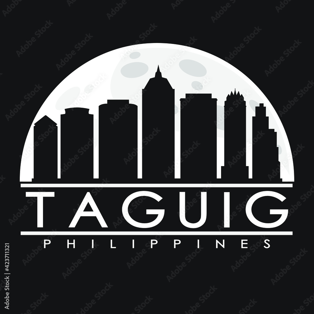 Taguig Philippines Skyline City Flat Silhouette Design Background Illustration.