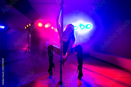 Attractive young sexy female pole dancer performs © Artem Zakharov