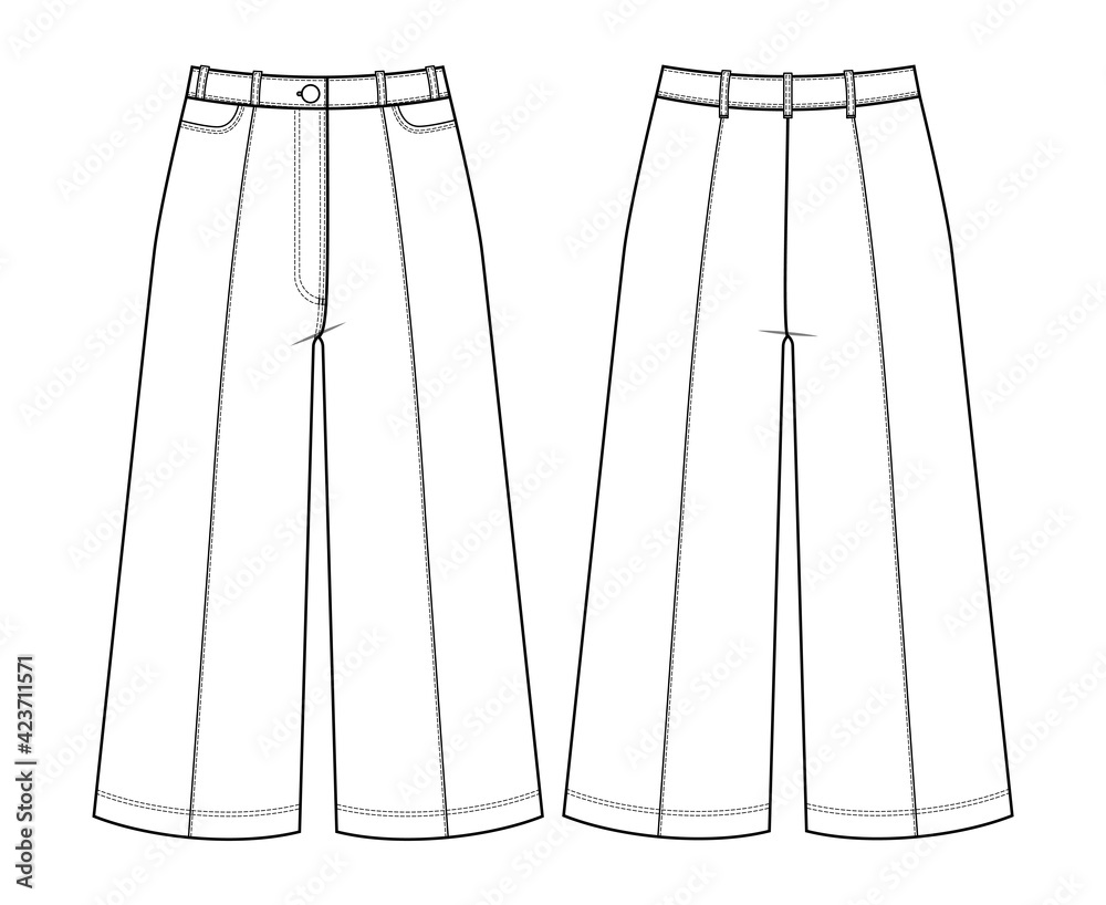 Fashion technical drawing of jeans culottes Stock Vector | Adobe Stock