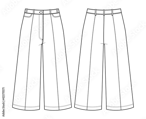 Fashion technical drawing of jeans culottes