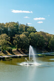 Fountain in the Lake of Talsi in Latvia during sunny summer day