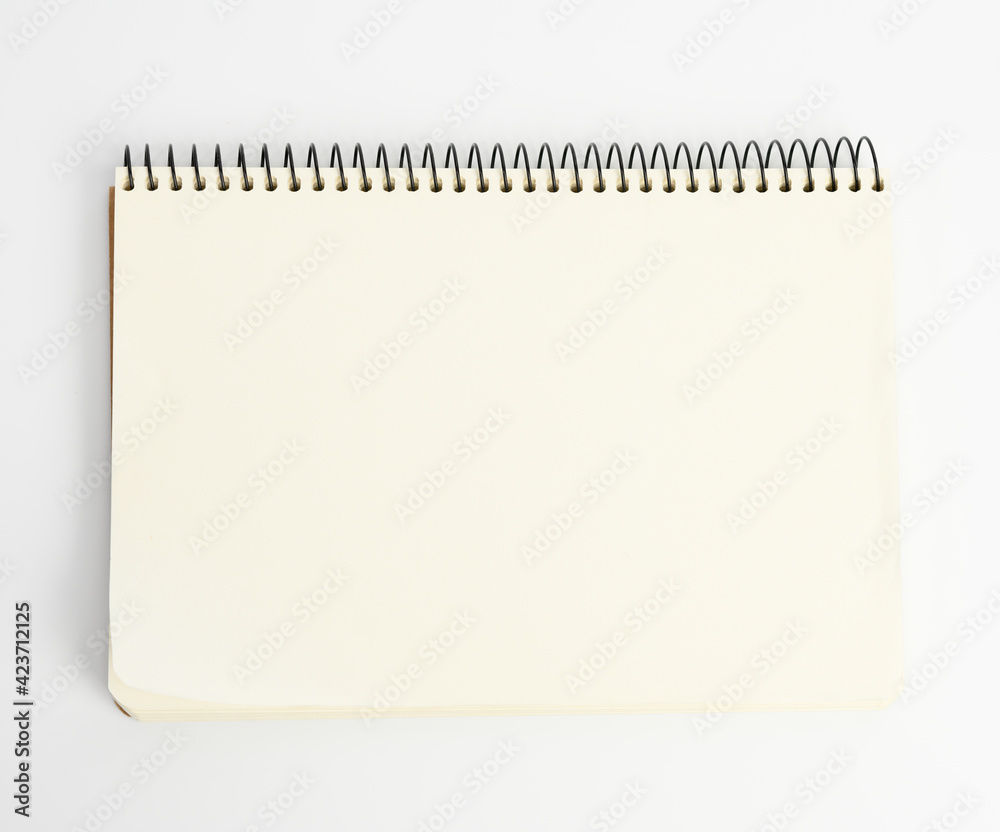 open spiral notepad with blank white sheets on white background open spiral notepad with blank white sheets on white background