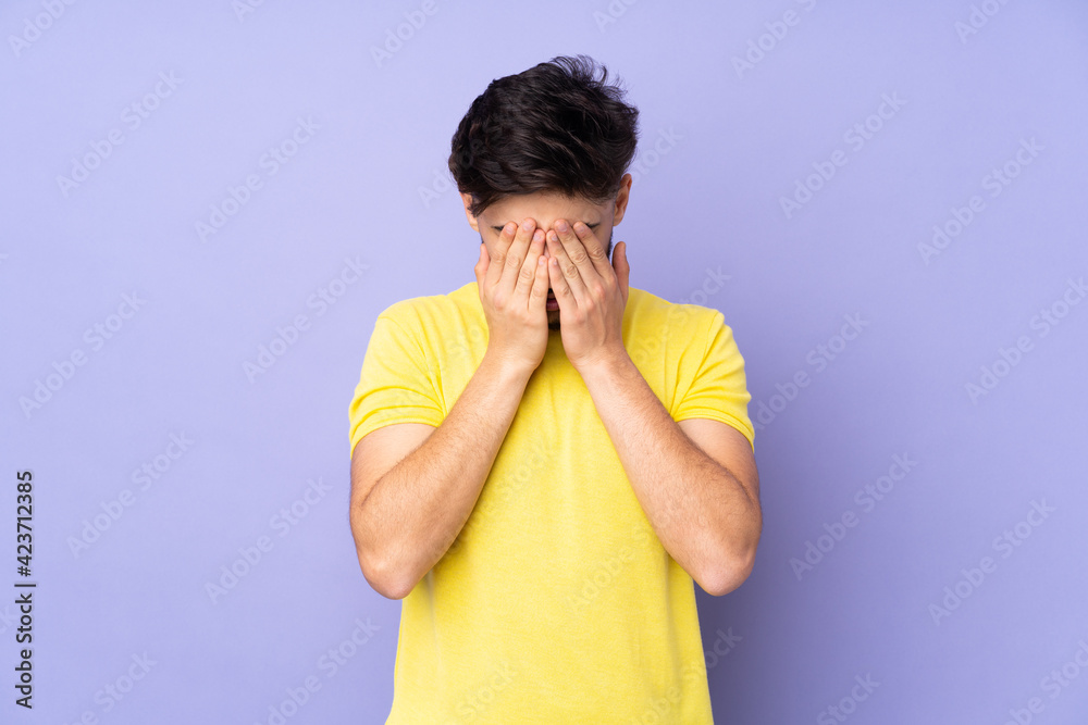 Arabian handsome man over isolated background with tired and sick expression Arabian handsome man over isolated background with tired and sick expression