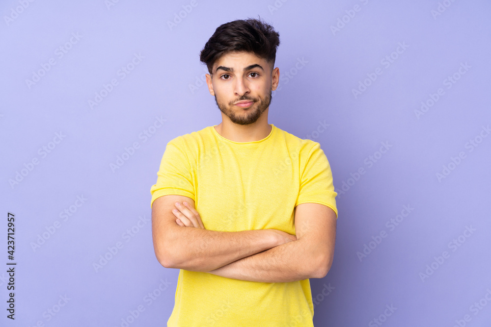Arabian handsome man over isolated background feeling upset