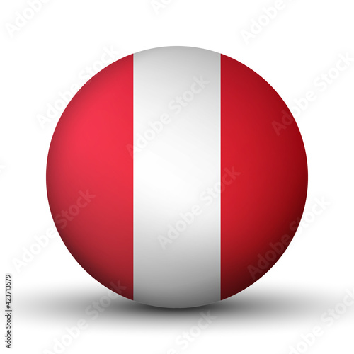 Glass light ball with flag of Peru. Round sphere, template icon. Peruvian national symbol. Glossy realistic ball, 3D abstract vector illustration highlighted on a white background. Big bubble