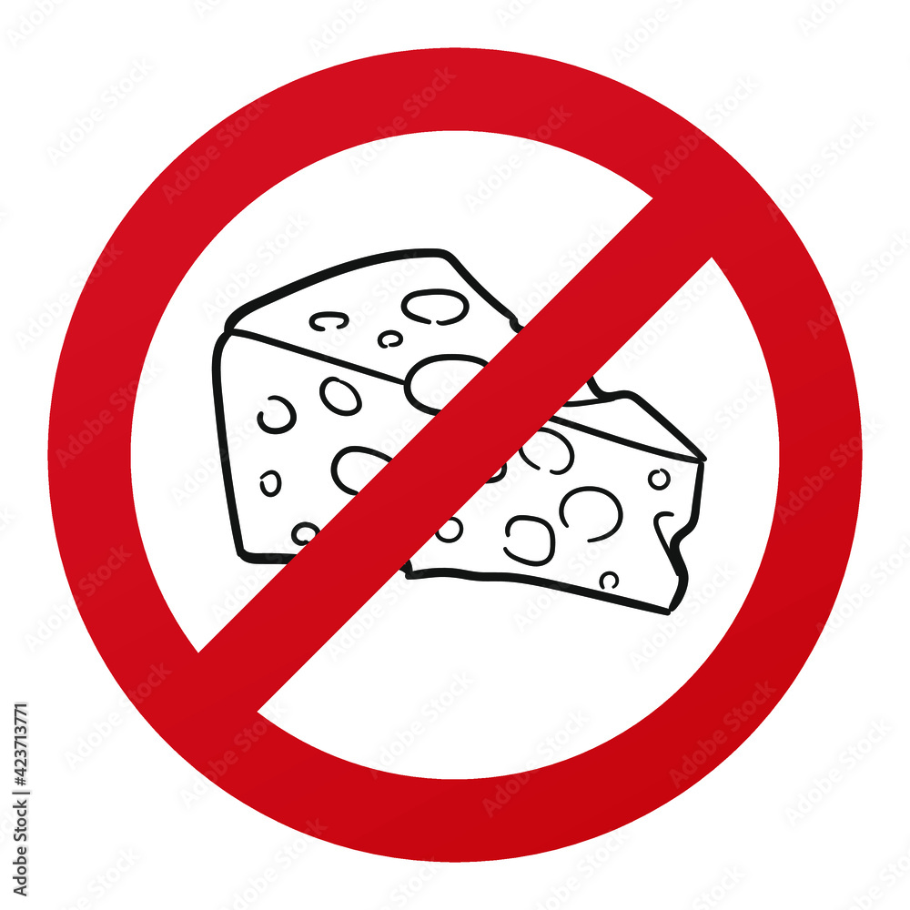 No Cheese Symbol Isolated on White Background. Lactosa Allergy Vector