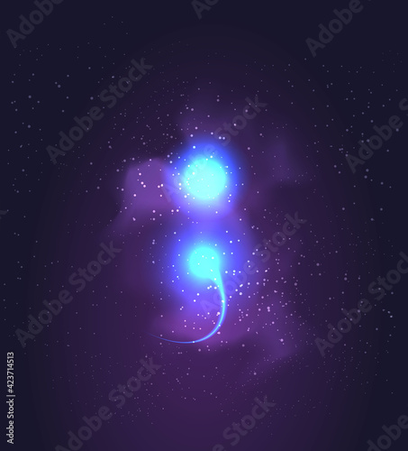 Semicolon. bright lights in space surrounded by stars.