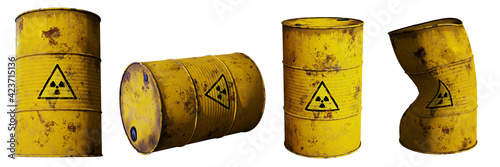Vászonkép radioactive waste in barrels, isolated on white background
