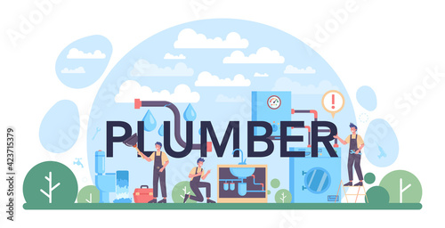 Plumber typographic header. Plumbing service, professional repair © inspiring.team