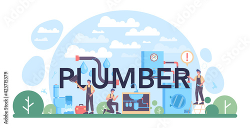 Plumber typographic header. Plumbing service, professional repair