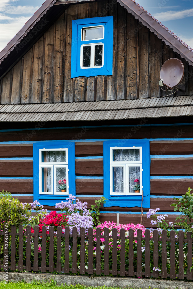 Old wooden houses in village Osturna, Spiska magura region, Slovakia