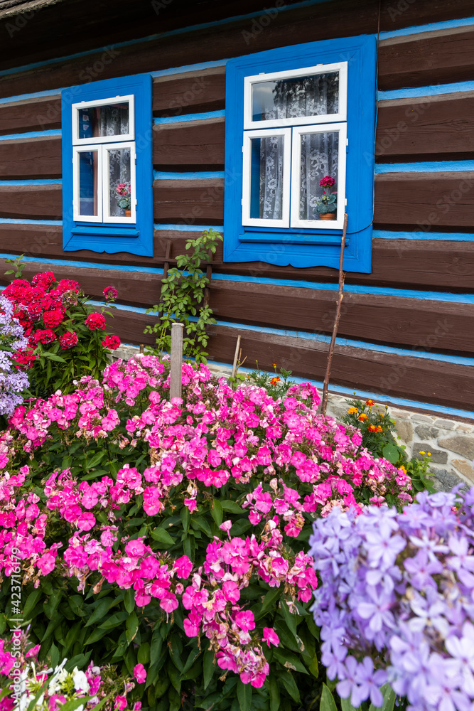 Old wooden houses in village Osturna, Spiska magura region, Slovakia