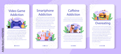 Addiction mobile application banner set. Idea of medical treatment