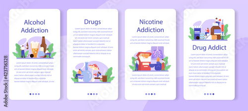 Addiction mobile application banner set. Idea of medical treatment