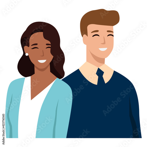 cute diversity couple character flat vector illustration isolated on white background