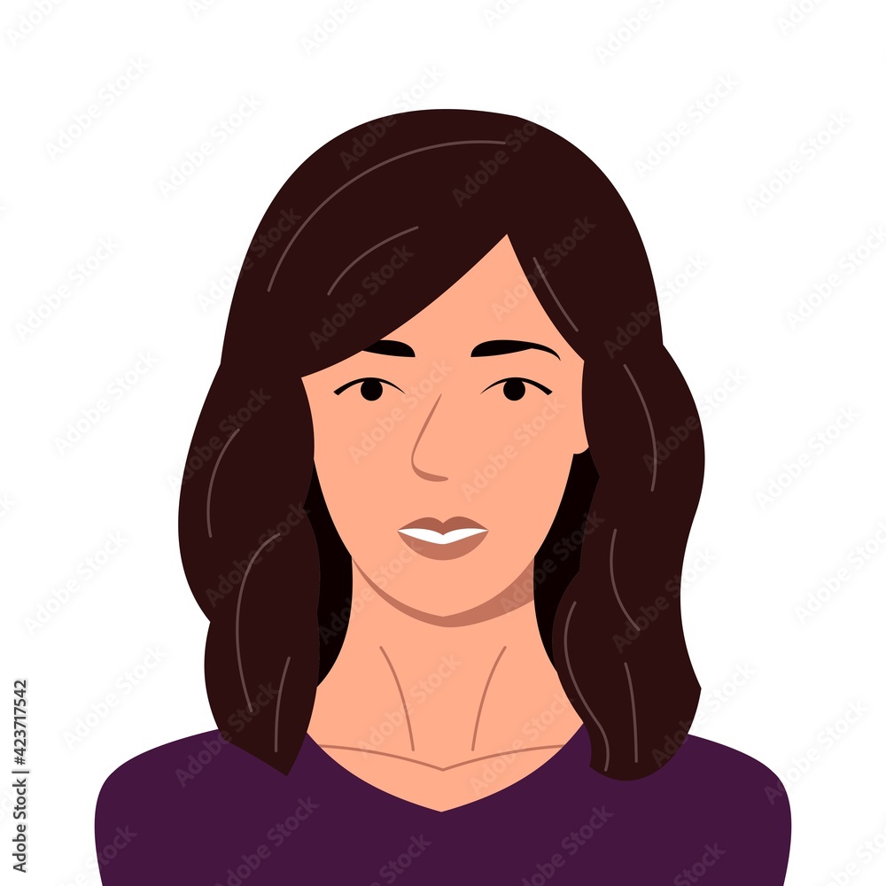 Portrait of a beautiful woman, brunette young model, girl on a white background, illustration isolated