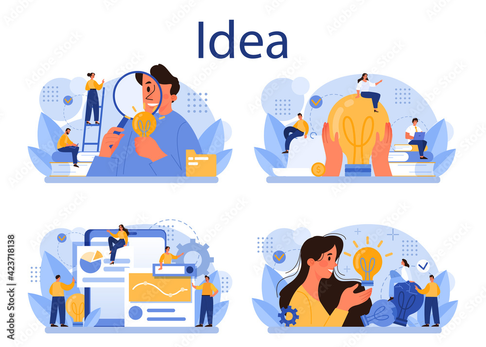 Idea concept set. Creative innovation or business solution generation. Idea concept set. Creative innovation or business solution generation.