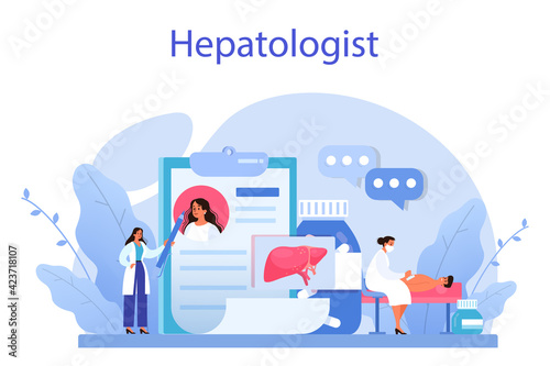 Hepatologist concept. Doctor make liver examination, hepatectomy.