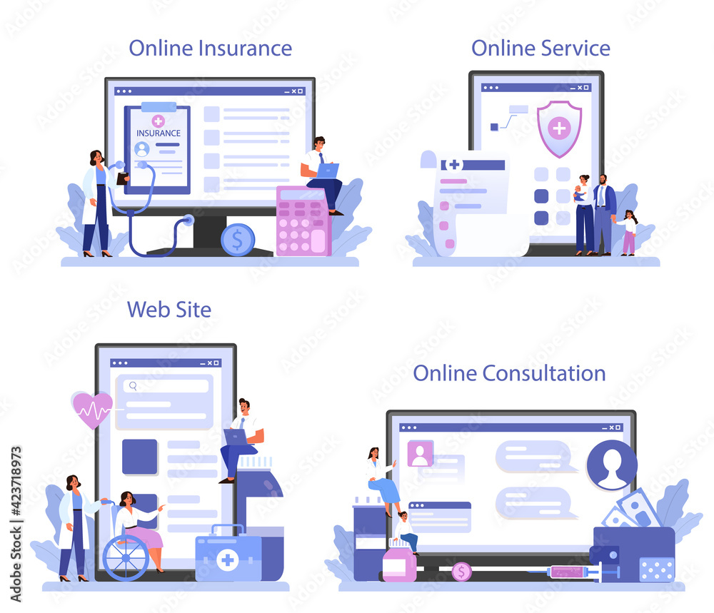 Health insurance online service or platform set. Idea of security