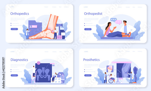 Orthopedics doctor web banner or landing page set. Idea of joint
