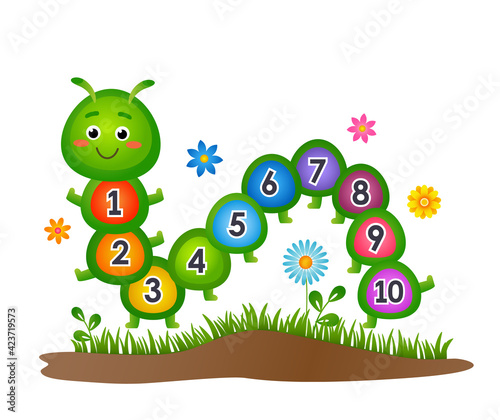 child study allowance for counting up to 10. cute caterpillar with numbers. vector illustration