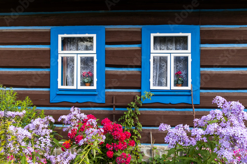 Old wooden houses in village Osturna  Spiska magura region  Slovakia