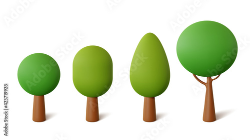 Set abstract Trees isolated on a white background. 3d rendering vector
