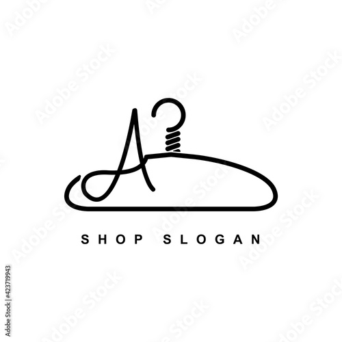 illustration of minimalist botique logo design . the elegant wire hanger icon