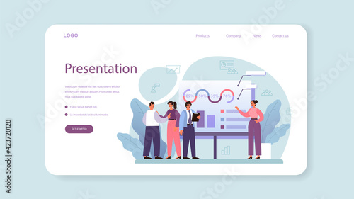 Business presentation web banner or landing page. Businesspeople