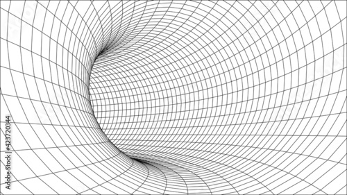 Tunnel or wormhole. Digital 3d wireframe tunnel. 3D tunnel grid. Background abstract vector image